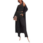 Women's 3-Piece Cardigan Set: Casual Long Knit Vest with Drawstring Pocket and Long Sleeves-Casual Fashion - The Artisan's Wardrobe