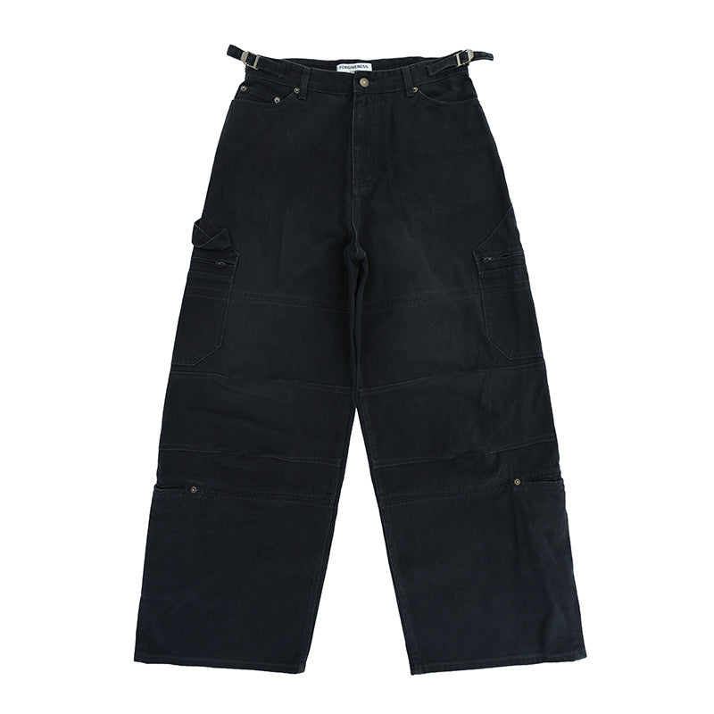 Men's Wide Leg Work Jeans - Loose Fit, Washed Multi-Pocket Casual Design-Casual Fashion - The Artisan's Wardrobe