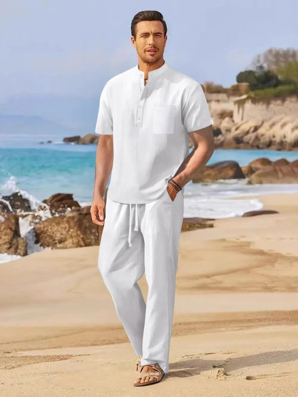 Men's Plus Size Set: Half Button Top and Drawstring Pants in Comfortable Styles-Casual Fashion - The Artisan's Wardrobe
