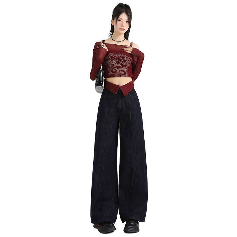 Wide Leg Jeans for Women High Waist Slim Fit Straight Loose Cuffed Floor-Length Pants