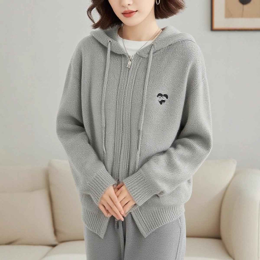 Hooded Double-Zip Cardigan for Women - Loose Slim Casual Sweater Jacket-Casual Fashion - The Artisan's Wardrobe