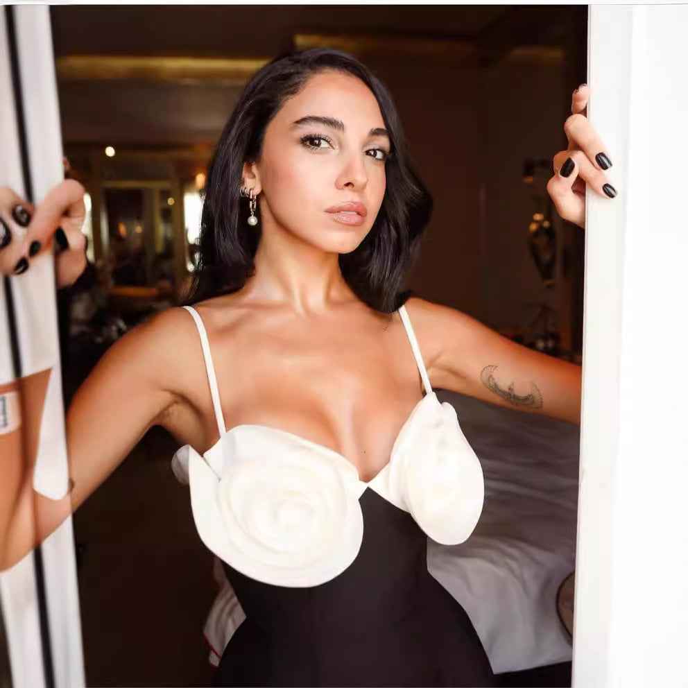 Fashionable White Suspender A-Line Party Dress with Floral Accents-Casual Fashion - The Artisan's Wardrobe