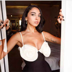 Fashionable White Suspender A-Line Party Dress with Floral Accents-Casual Fashion - The Artisan's Wardrobe