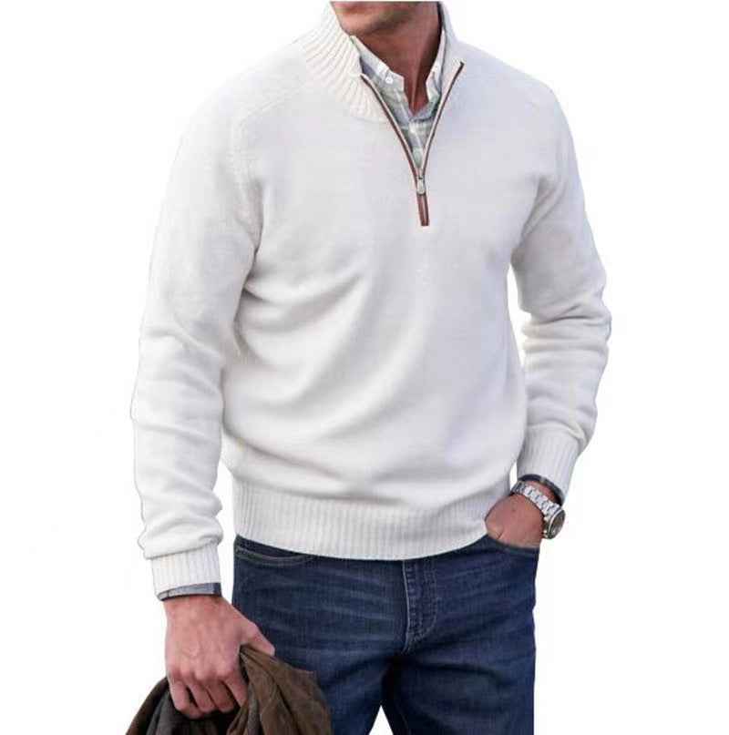 Men's Warm Wool Sweater with Zipper Stand-up Collar-Casual Fashion - The Artisan's Wardrobe
