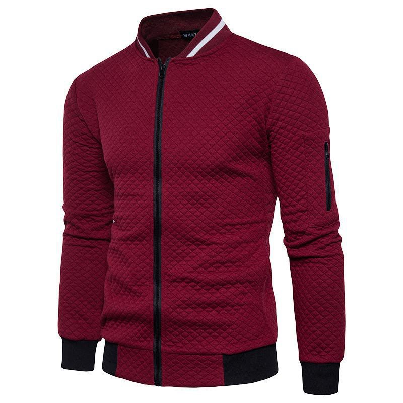 Men's Plaid Collar Sweatshirt Jacket - Zipper Stand Up Collar Cardigan in Solid Colors-Casual Fashion - The Artisan's Wardrobe
