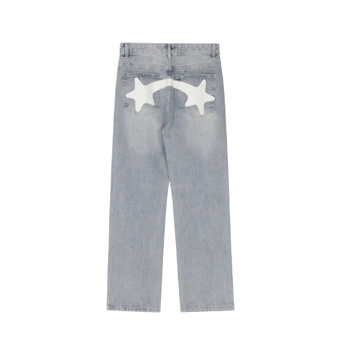 American High Street Pentagram Printed Jeans for Men - Fashion Brand Street Loose Wide Leg Casual Trousers-Casual Fashion - The Artisan's Wardrobe