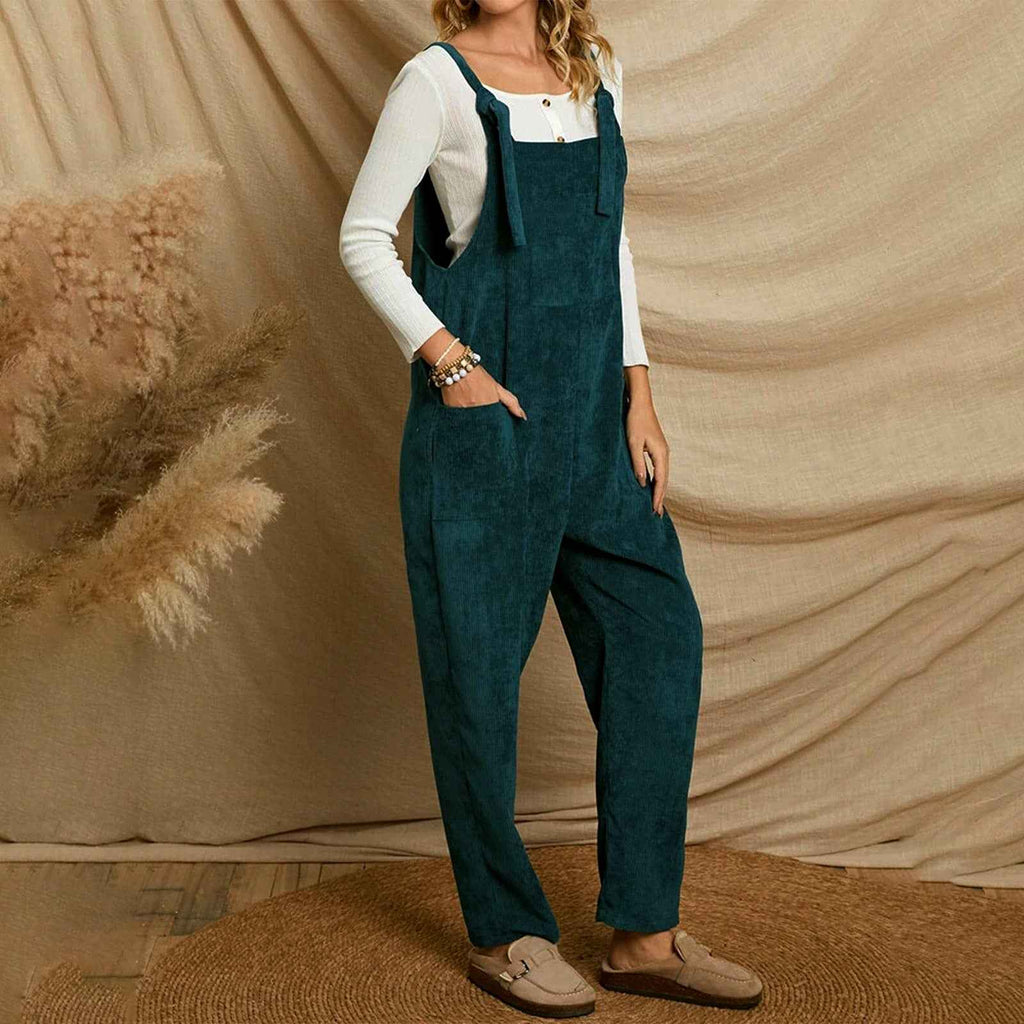 Corduroy Shoulder Strap Jumpsuit with Multi Pockets-Casual Fashion - The Artisan's Wardrobe