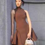 Metal Buckle Pleated Dress with Waist Cinching and Symmetrical Short Skirt-Casual Fashion - The Artisan's Wardrobe