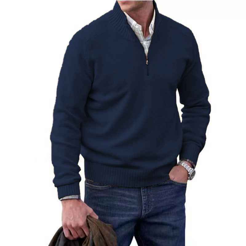 Men's Warm Wool Sweater with Zipper Stand-up Collar-Casual Fashion - The Artisan's Wardrobe