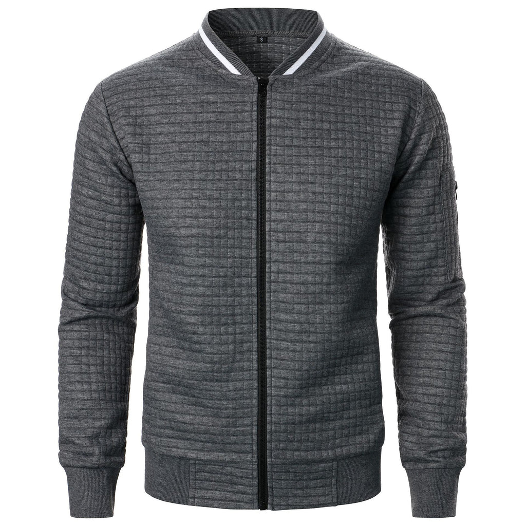 Men's Plaid Sweatshirt Jacket with Zipper and Stand-Up Collar - Casual Cardigan Style-Casual Fashion - The Artisan's Wardrobe