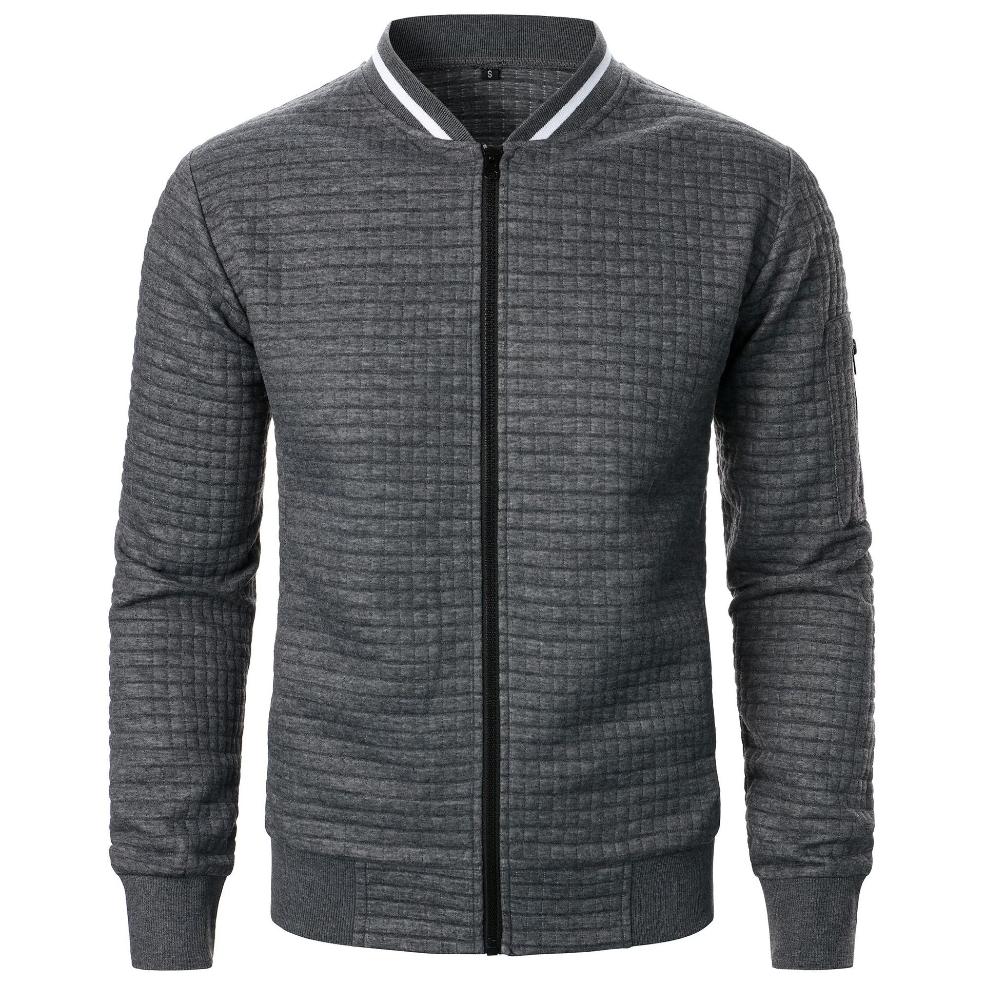 Men's Plaid Sweatshirt Jacket with Zipper and Stand-Up Collar - Casual Cardigan Style-Casual Fashion - The Artisan's Wardrobe