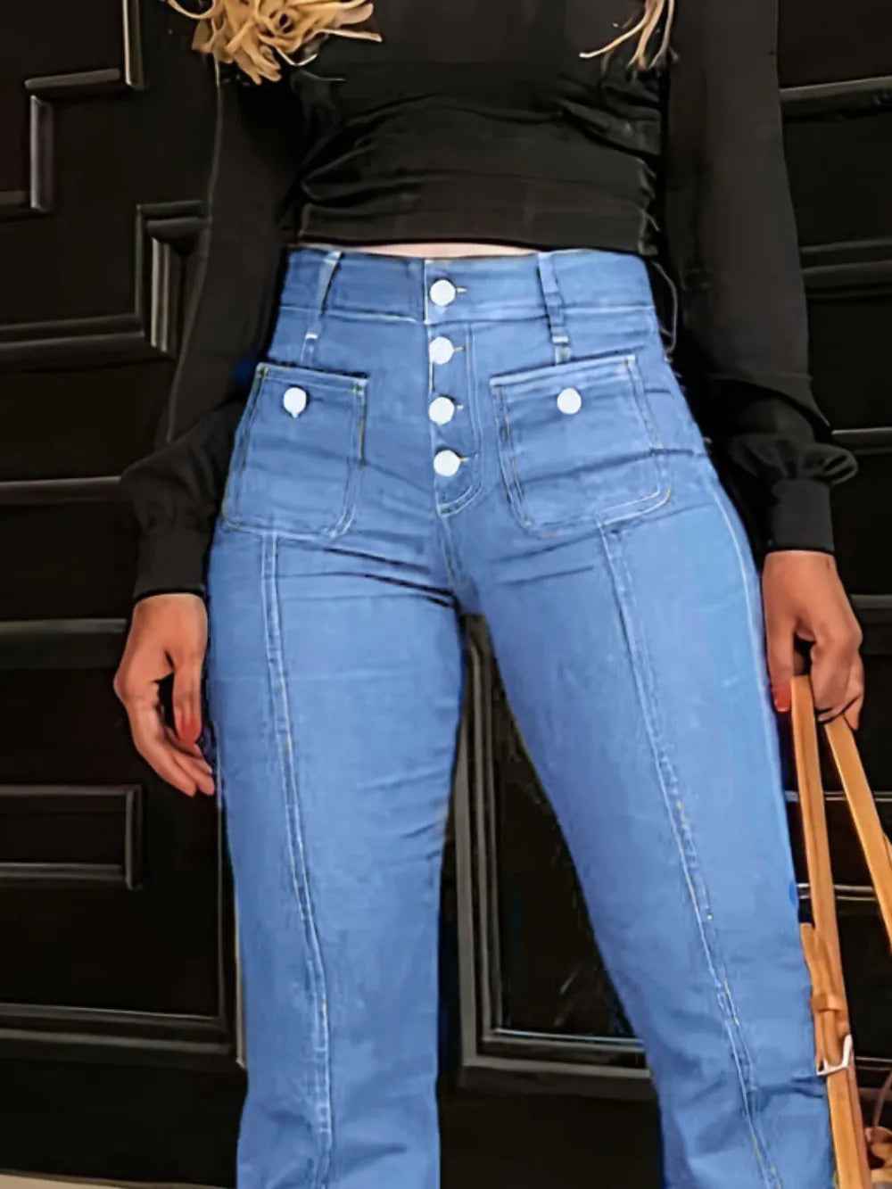 Button Fly High Waist Flare Jeans for Effortless Style and Comfort-Casual Fashion - The Artisan's Wardrobe