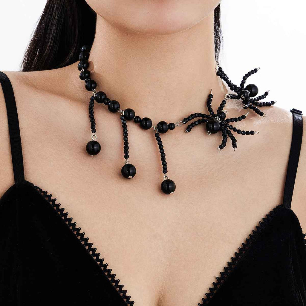 Dark Style Spider Necklace Halloween with Crystal Woven Design and Tassel Large Round Bead Collarbone Chain-Casual Fashion - The Artisan's Wardrobe