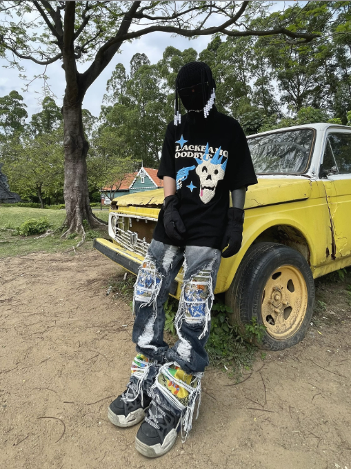 High Street Damaged Water Wash Jeans for Men with Heavy Industry Embroidery and Broken Holes - Loose Straight Tube Blast Street Pants-Casual Fashion - The Artisan's Wardrobe