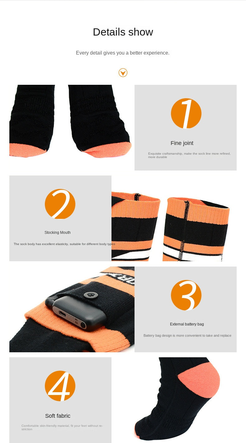 Warm Electrically Heated Socks for Winter, USB Charging Long Tube Electric Heating Socks for Skiing-Casual Fashion - The Artisan's Wardrobe
